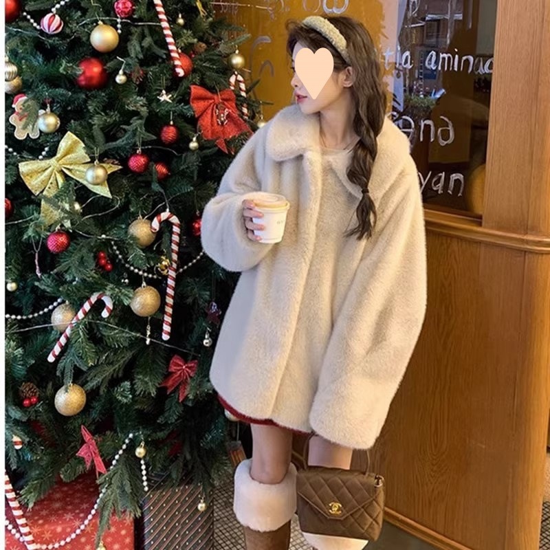 2024 秋冬新作白衣レディースイミテーションミンクファーぬいぐるみ厚みのある毛皮コート環境保護