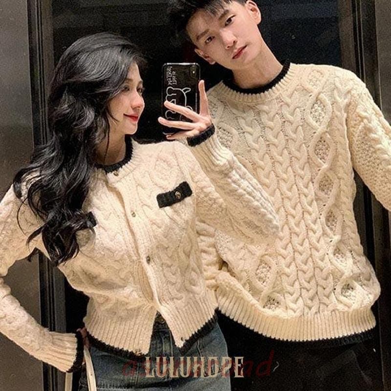 カーディガン セーター ペアルック メンズ レディース プレゼント ニット ベージュ 秋 カップル 恋人 親友 友達 姉妹 可愛い 暖かい トップス 旅行 冬
