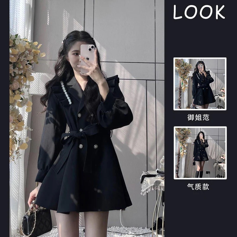 春アウター ジャケット プリンセス風 ミディアム フリル スーツの襟 コート アウター レディース