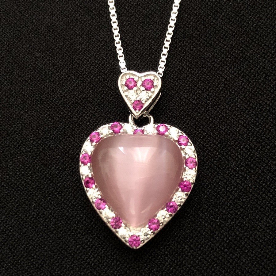 ネックレス レディース ハート キャッツアイ 豪華 ダイヤ シルバー925 プラチナ仕上げ 誕生日プ