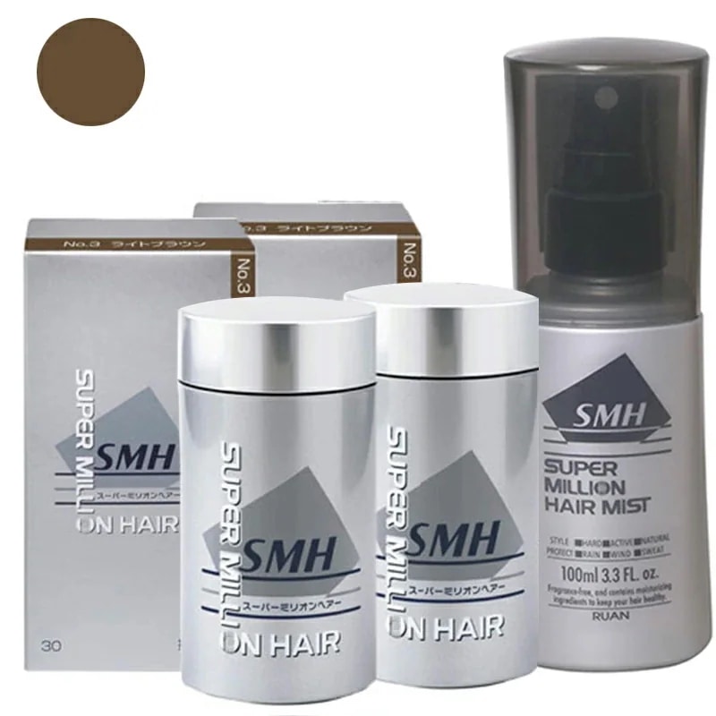 ルアン スーパー ミリオンヘアー ライトブラウン 30g ×2 + ヘアミスト 100ml ×1 ボリューム ふりかけ 薄毛 抜け毛 白髪 対策 増毛パウダー 髪 頭皮 分け目 薄毛隠し