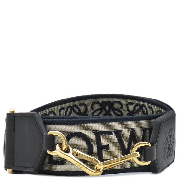 ロエベ LOEWE ショルダーストラップ アナグラム ストラップ カーフ ジャガード ネイビー×ブラック ゴールド金具 紺 黒 ベージュ 【箱】【中古】