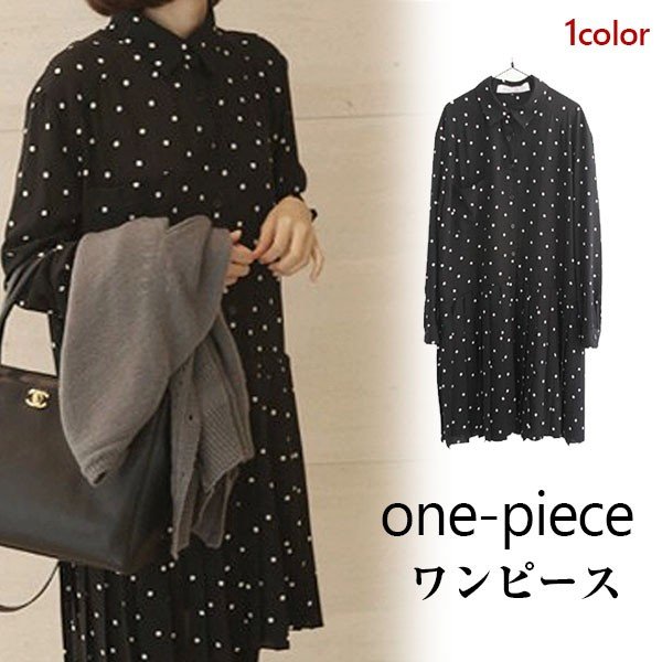 春秋 ワンピース ホワイトデー ひざ下 THOM 長袖 ドット柄 体型カバー 水玉柄 WILLS レディース 旬顔ワンピース