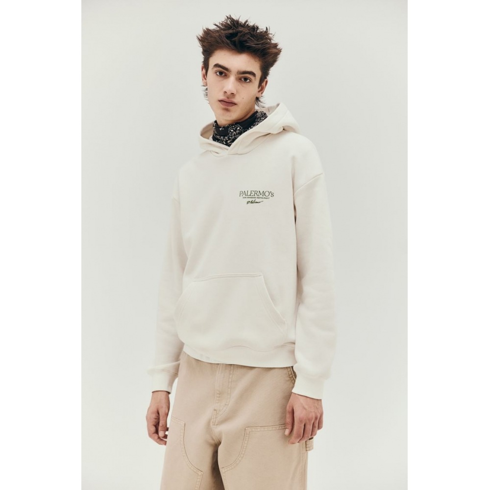 H&M ルーズフィットプリントフーディーホワイト/パレルモ