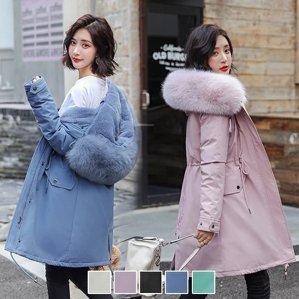 裏起毛コート レディース ロングコート 裏起毛 ジャケット 膝上 コート ファー付き フード フェイクファー アウター レディースファッション 中綿 厚手 暖かい ロング丈 スタンドカラー 無地 あっ