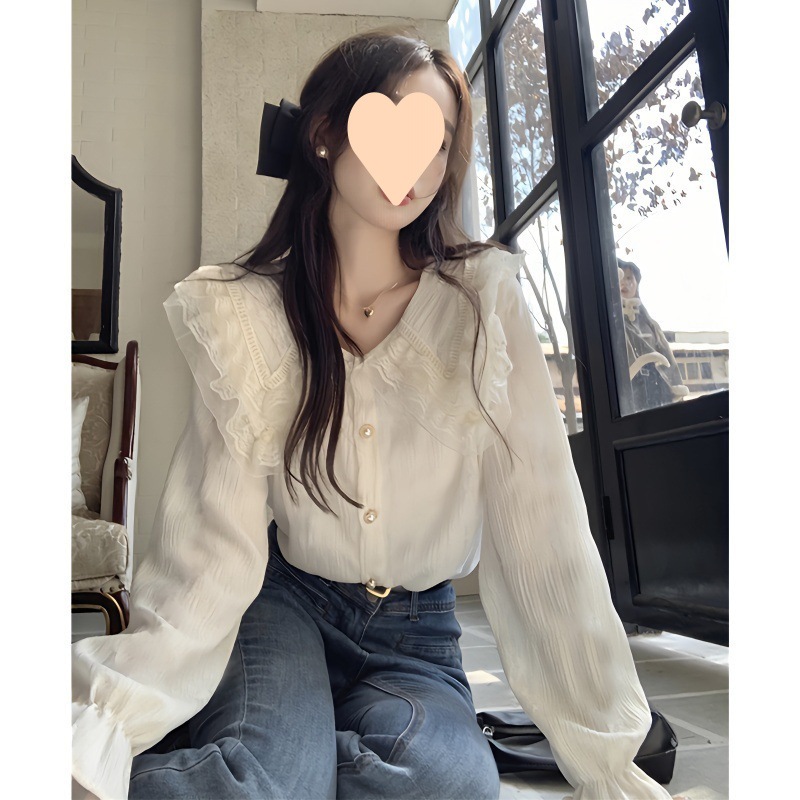 【1つ買うと10つ無料】春の女子レースカラーセンス長いスリーブハイエンドの気質森林レースシャツ人形シャツ