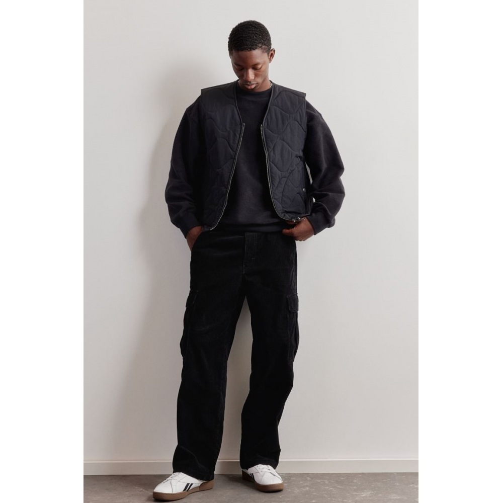 H&M コーデュロイカーゴパンツルーズフィットブラック
