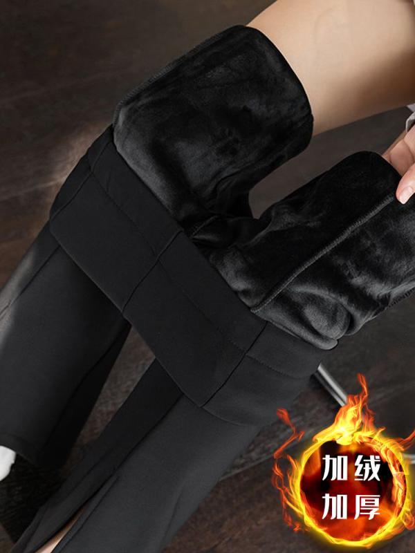 パンツ レディース 冬 ベルベット ハイウエスト スリム スリット マイクロフレア 小柄 ワイド レッグ スーツ