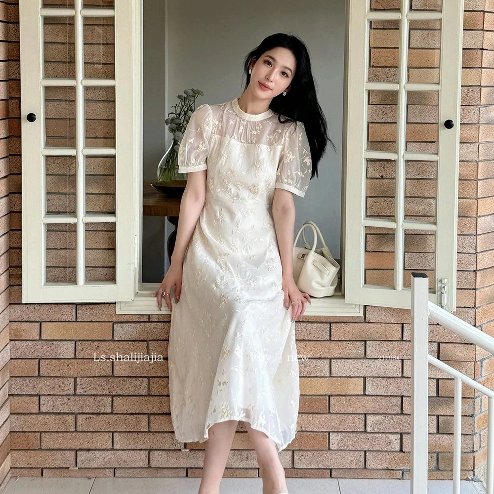 花柄刺繍 パーティードレス ロングドレス 結婚式 ワンピース イブニングドレス オケージョンドレス 体型カバー 半袖 きれいめ ハイネック 二次会 フォーマル 日常 春 夏 秋 上品 謝恩会 お呼ばれ