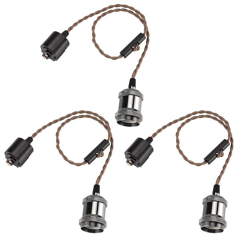 DiCUNO １灯用ペンダントソケット 裸電球 E26口金　配線ダクトレール用 真鍮色/シャンパンゴールド/ブラック 電球ソケット 天井照明 吊り下げ コード付き 70cm調節可 レトロ アンティーク