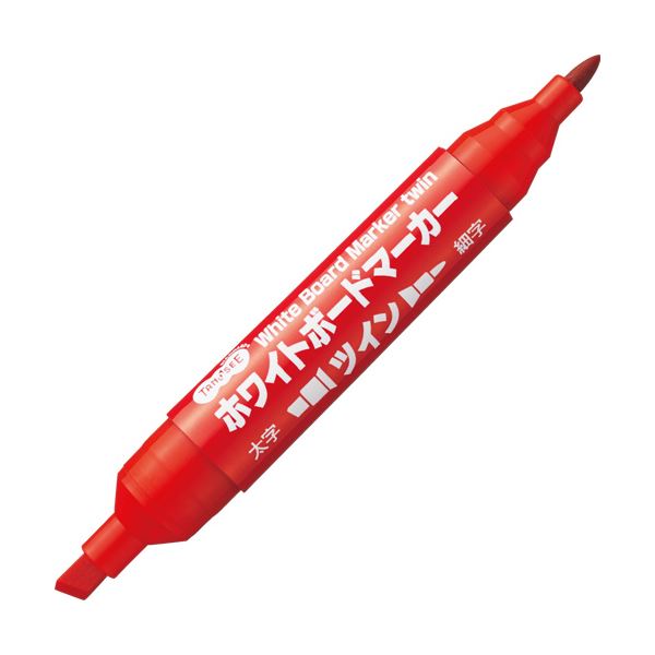 (まとめ) TANOSEE ホワイトボードマーカーツイン 赤 1セット（10本） (×10セット)