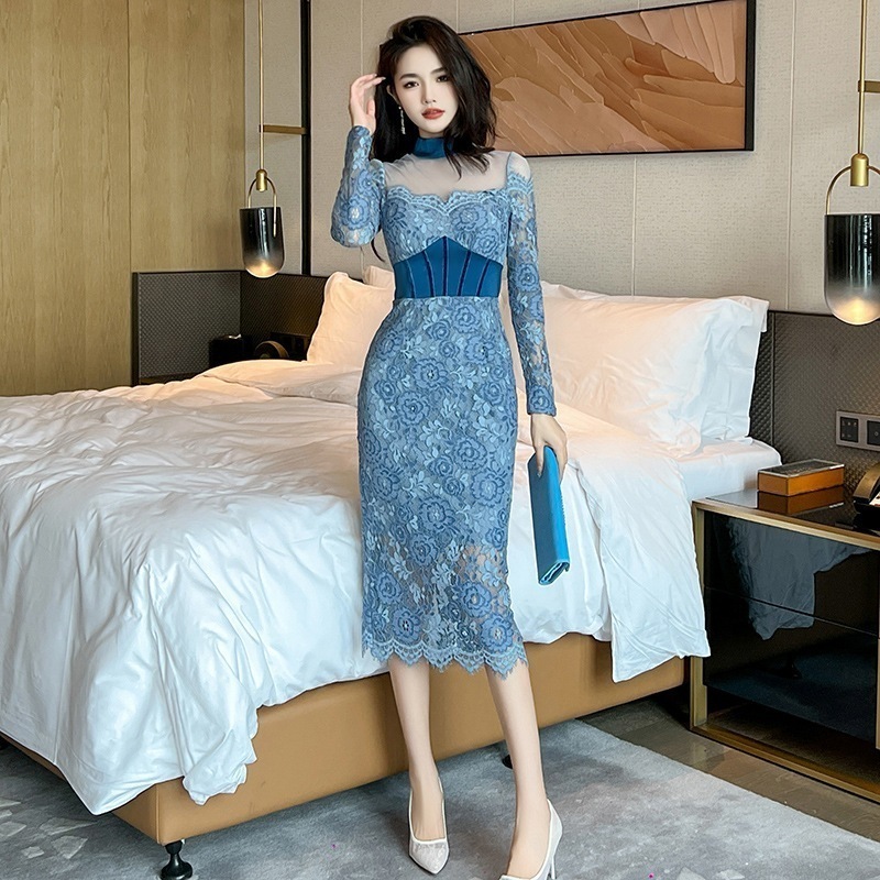 キャミワンピースワンピース ドレス パーティードレス レース ロングワンピース 韓国 ワンピース 切り替え ウエスト引き締め セクシー メッシュ 披露宴 結婚式 演奏会 ウェディング 二次会 発表会