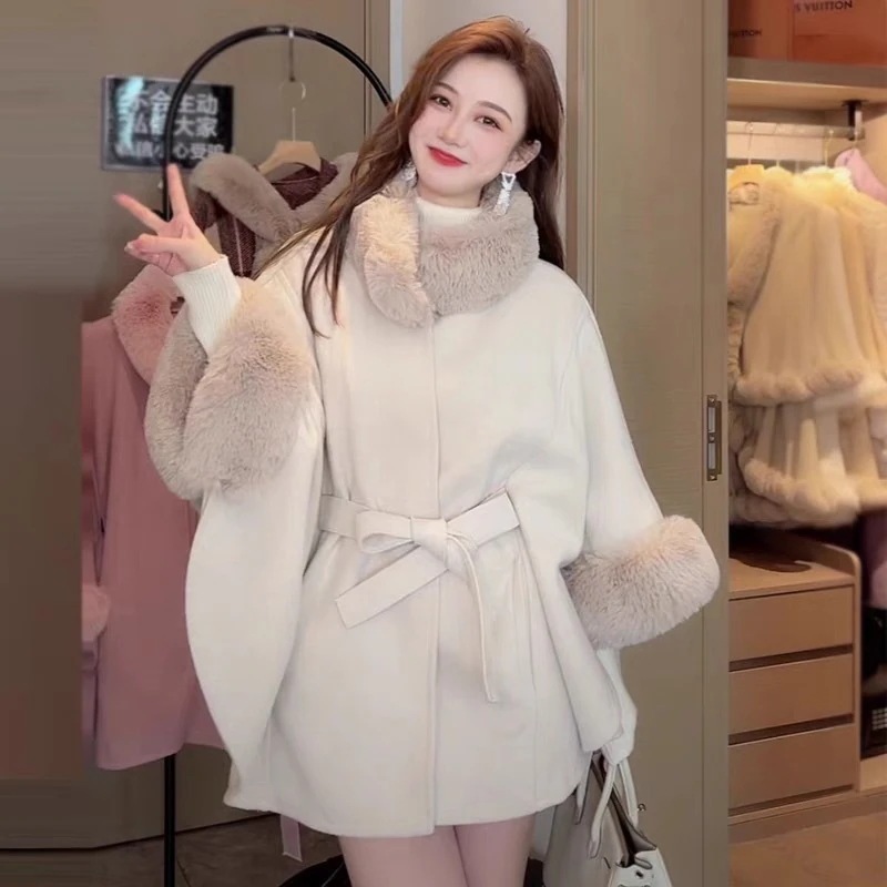 【急速出荷】大人気 上品 ケープ ファー 付き レディース 体型カバー 秋 冬 プレゼント ギフト 結婚式 ボレロ ポンチョ マント