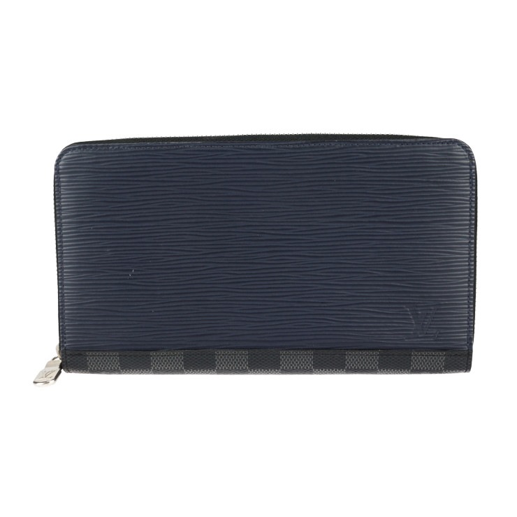 ジッピー・オーガナイザー 長財布 M68227 エピレザー ダミエグラフィットキャンバス ネイビー×ブラック×グレー ブルー×イエロー シルバー金具 ラウンドファスナー【本物保証】