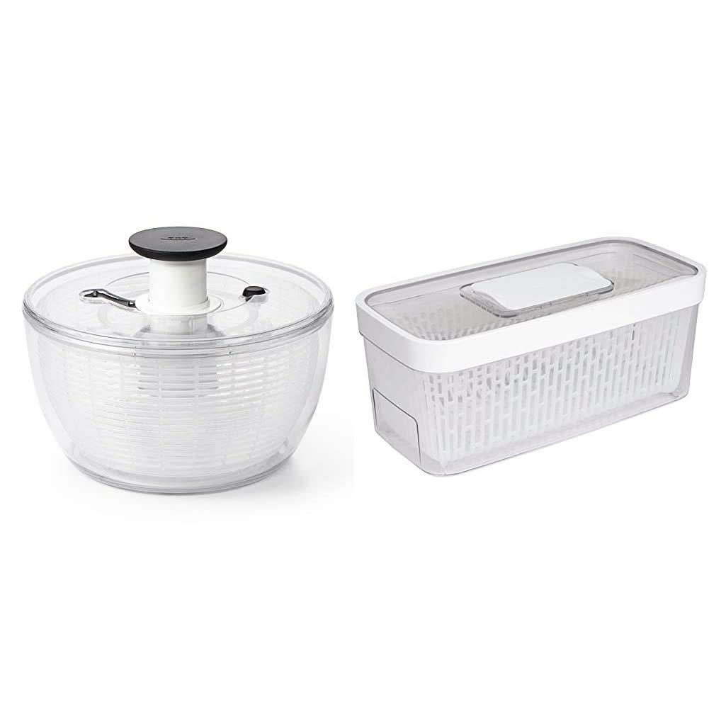 サラダスピナー 野菜水切り器 大 丸型 &amp 野菜保存容器 グリーンセーバー フードキーパー 4.7L 食洗機可能【セット買い】