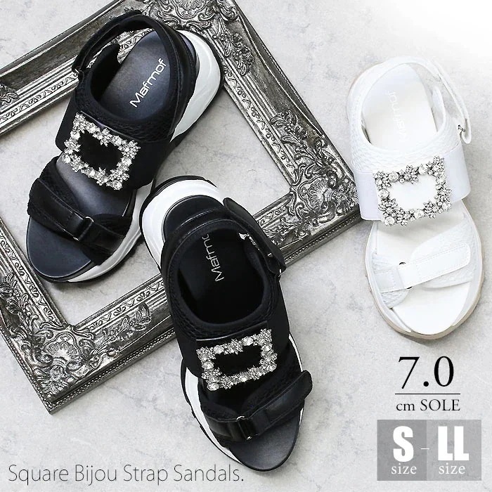 スクエアビジュー サンダル 厚底 ストラップ スポーツサンダル レディース kk-533【少数入荷】