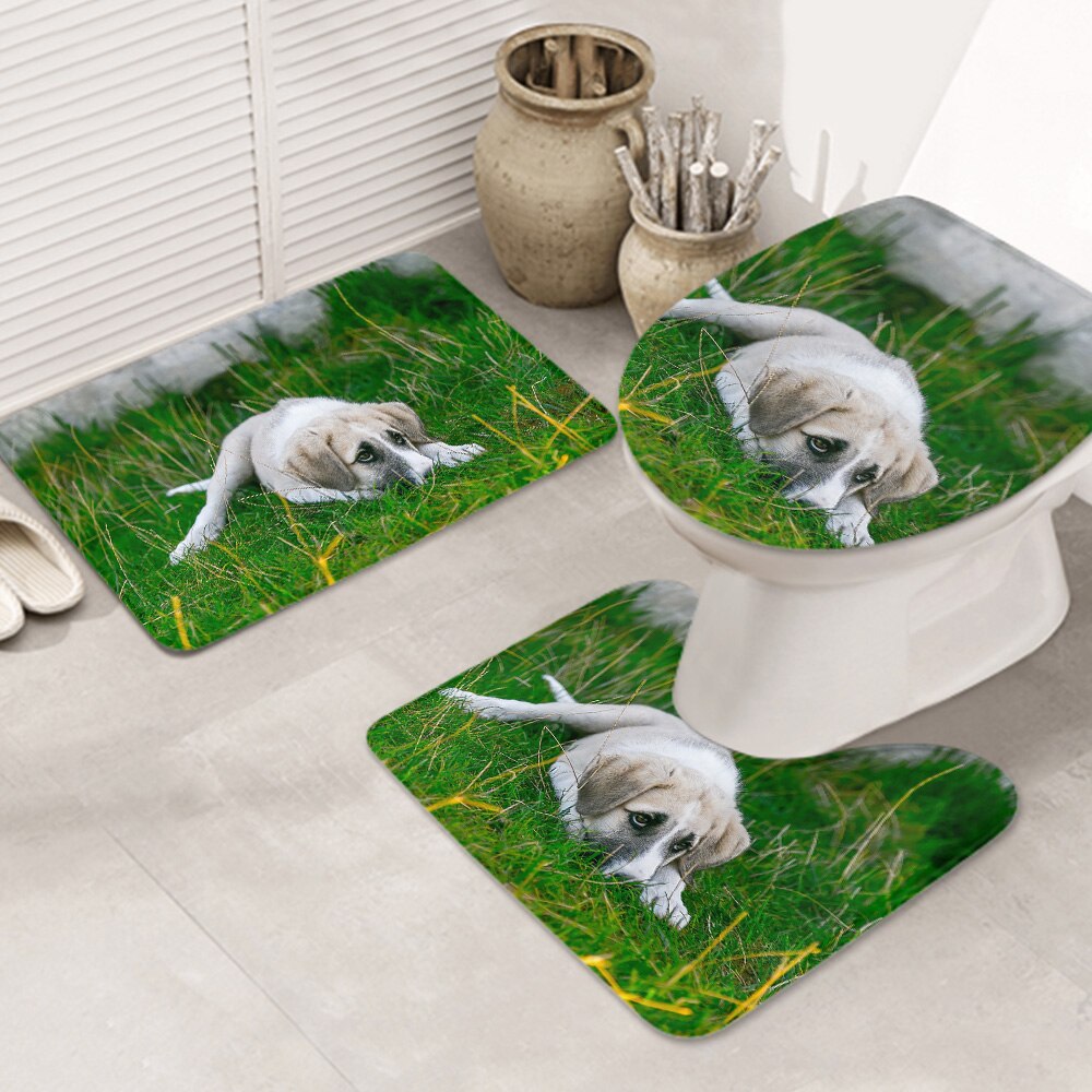 3ピースバスラグセット dog-pets-look-at-te-dog-nose お手入れが簡単 ノンスリップ 耐久性