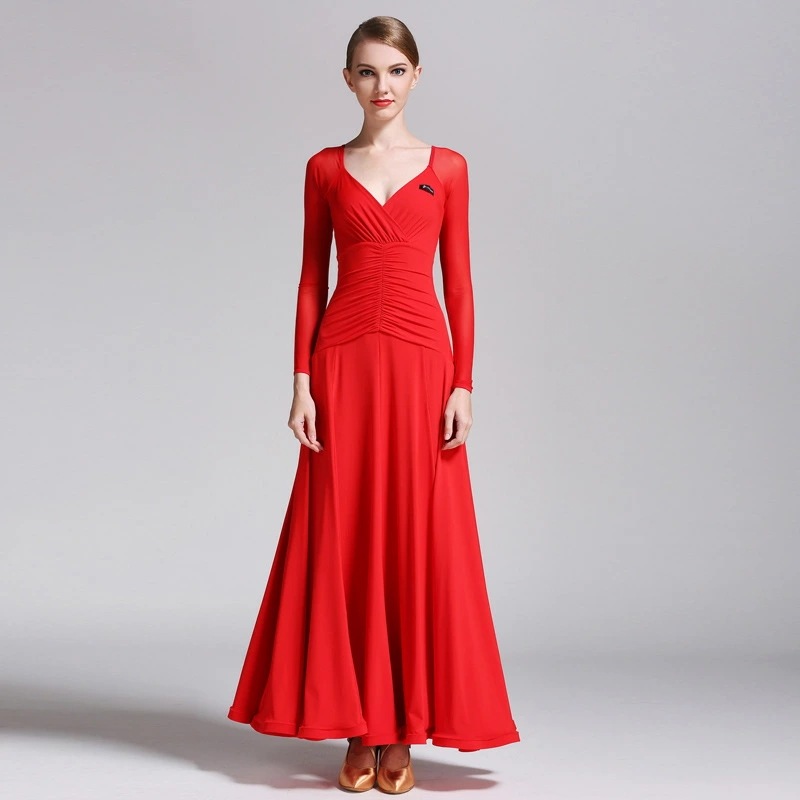 全4色 社交ダンスドレス モダンダンス 赤 サファイア 黒 緑 社交ダンス衣装 モダンドレス ブラック グリーン ブルー レッド Vネック 大きい裾 ダンスウェア ボールルーム衣装 スタンダード 競技 7,018円