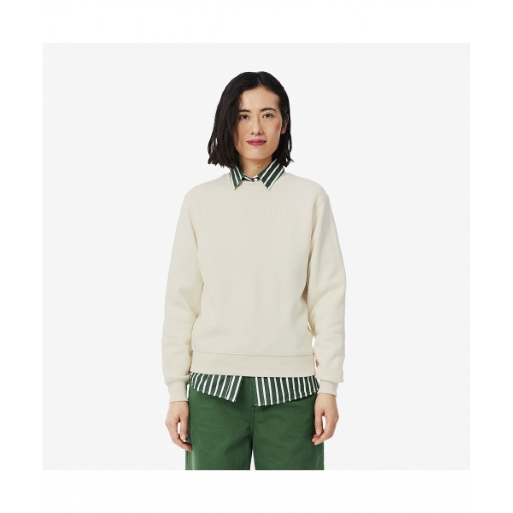 LACOSTE レディース エンボロゴ クルーネック スウェットシャツ [クリーム]