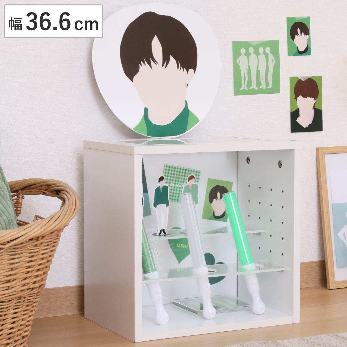 推し活 収納ボックス 幅36.6cm ディスプレイラック ディスプレイ ラック 棚 収納 家具 ボックス グッズ収納 飾り棚 オタ活 推し 可動棚 ホワイト シンプル