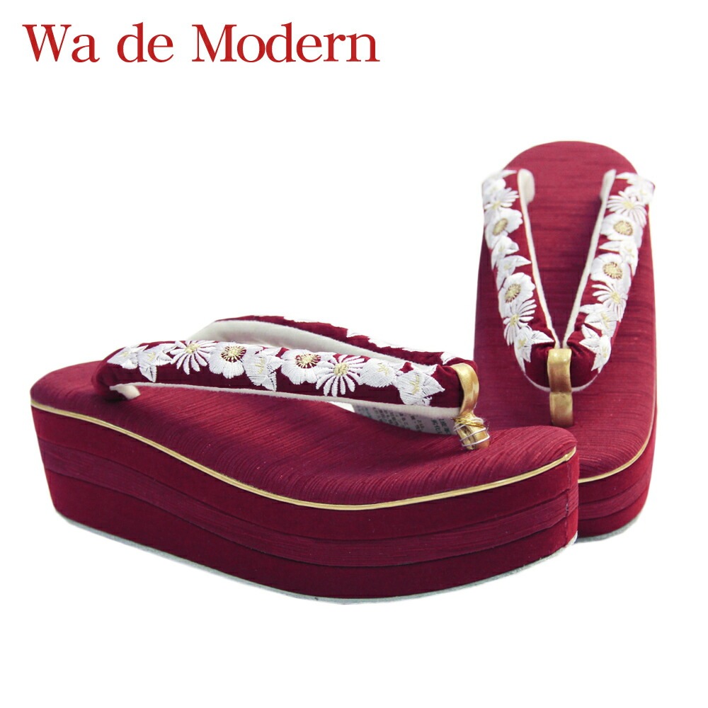 zuWa de Modern 振袖 草履 厚底 橘菊刺繍 エンジ色 3枚芯 フリーサイズ スエード草履 成人式 厚底 卒業式 三枚芯 ヒール 痛くない 単品