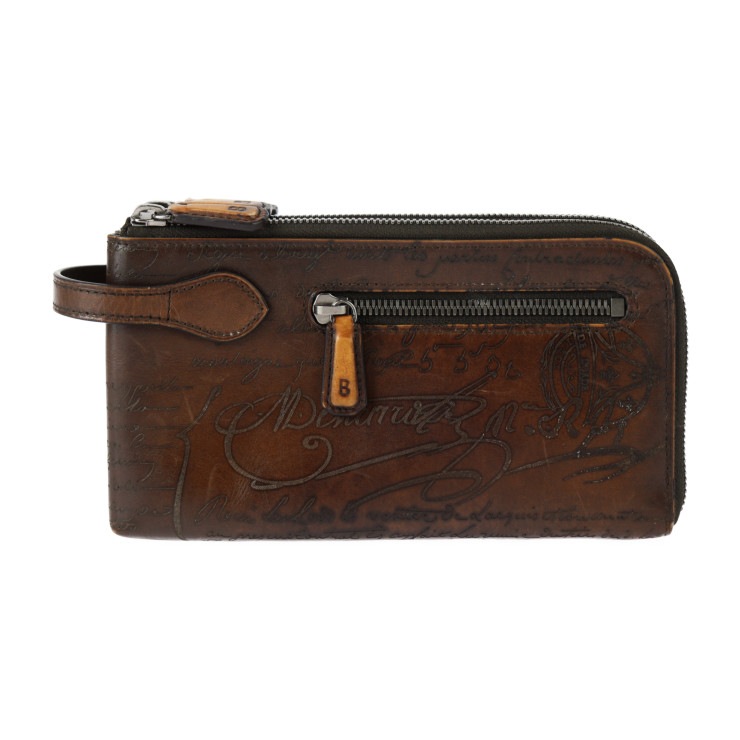 美品 Berluti ベルルッティ セカンドバッグ 135270 TIRIWA ティリワ カリグラフィー スクリット ヴェネチアンレザー ブラウン クラッチバッグ 【本物保証【本物保証】