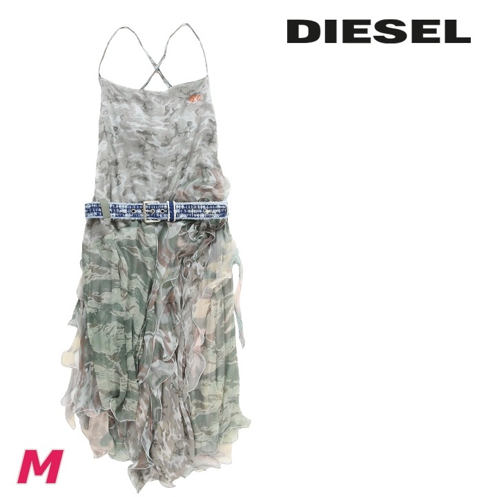 シルクレイヤードワンピース レディース D-CLAES-CMF ダメージ加工デニムベルト付き カモフラージュ柄 die-l-t-f8-3dc