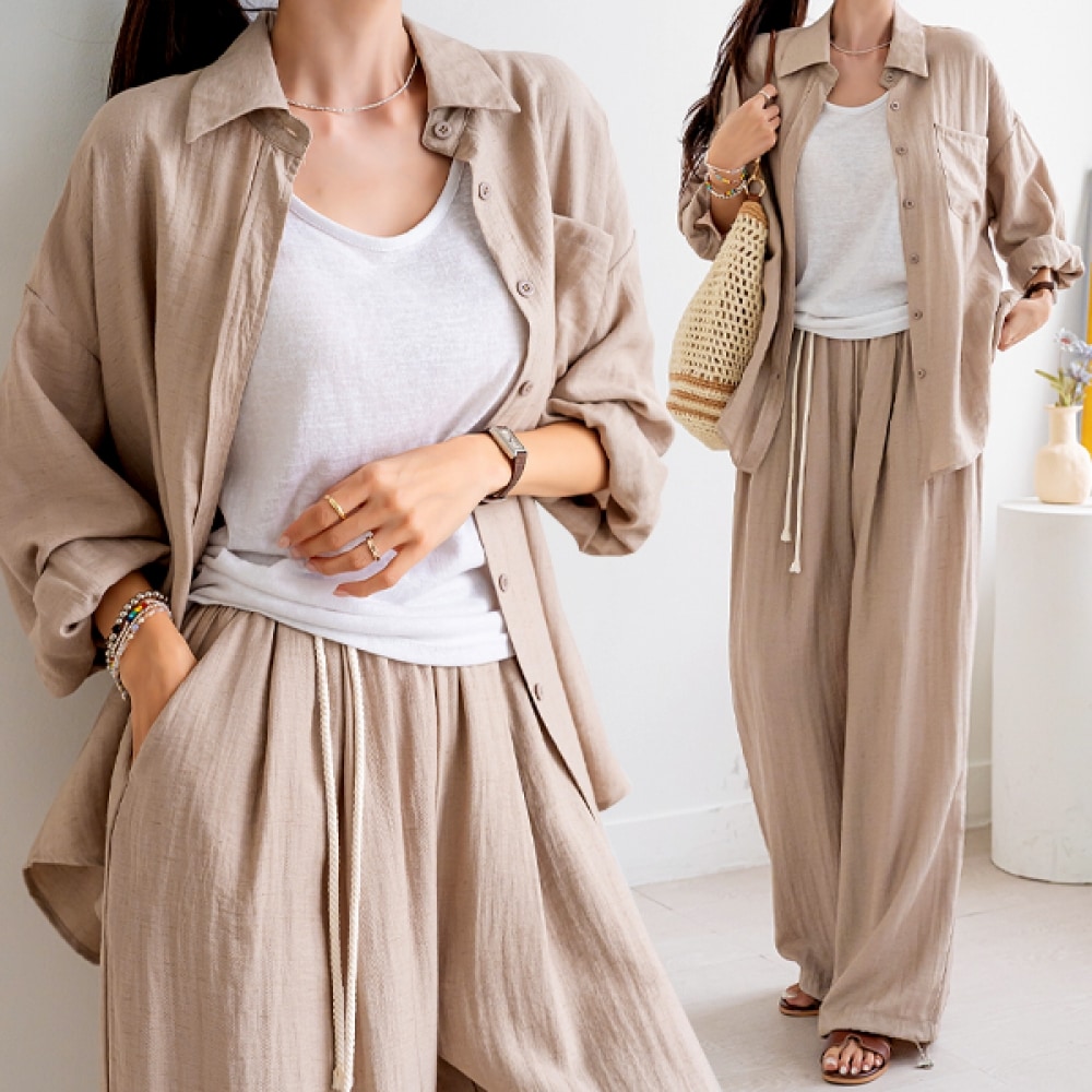 [ナーク21] トーンオントーンシャツ+ワイドパンツセット NK51-SETS-14