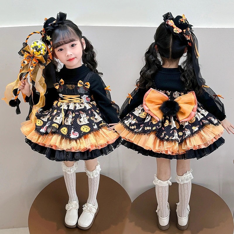 女の子ハロウィンドレスプリンセスドレスロリータコスショードレスパンプキンドレスキッズドレス30%までに制限