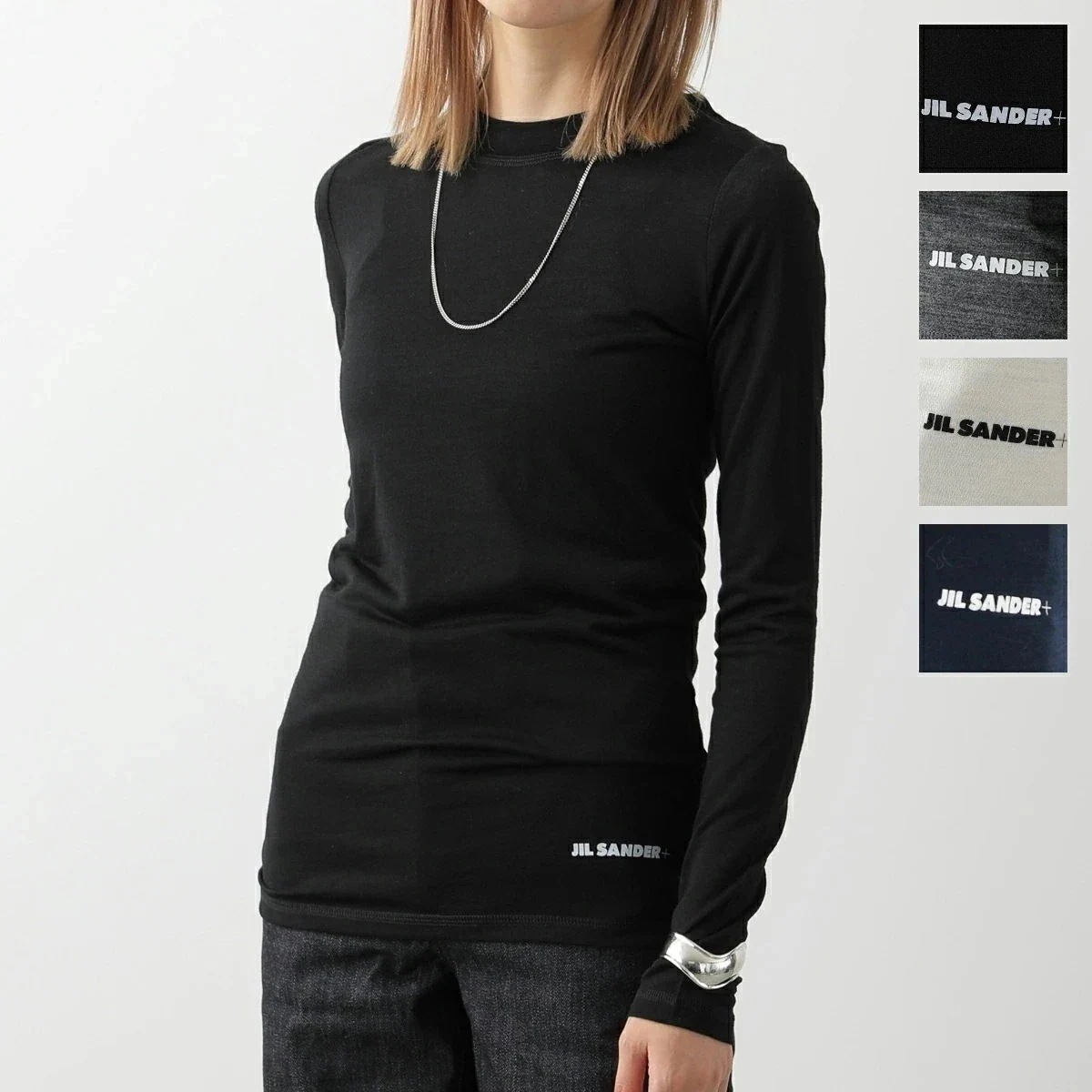 JIL SANDER+ ジルサンダー プラス カットソー J40GC0022 J70021 レディース クルーネック 長袖Tシャツ ロンT ロゴ テクニカルウー 【mega】