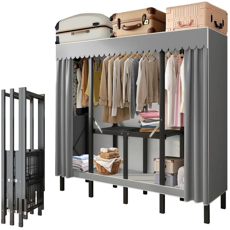ワードローブ クローゼット ハンガーラック 大容量 幅160x奥行き48x高さ172.5cm 折りたたみ式 衣類収納ラック 洋服棚 整理棚 カバー付き 防水 防塵 防汚 耐用 多機能 省スペース 室内