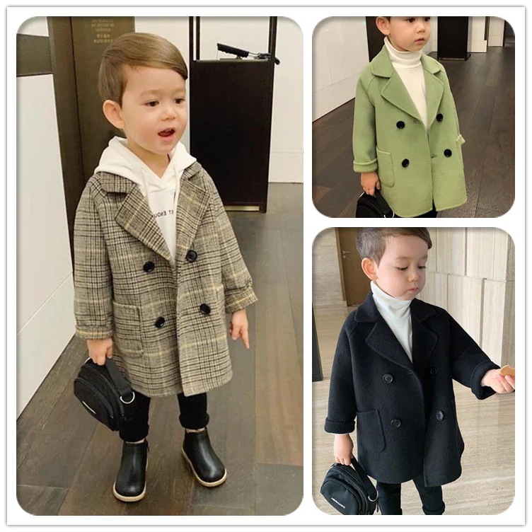 大人気！ 男の子90-130ｃｍメルトンコートントレンチコートロング丈チェック柄コートダウンアウタート ジャケット