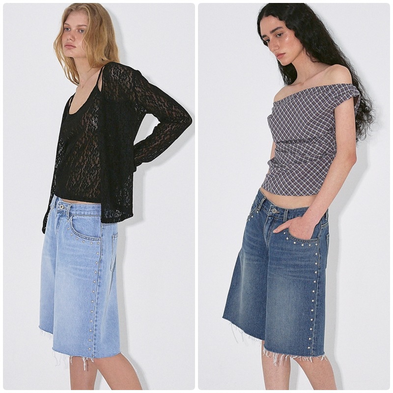 【POLYSOOEM】 STUDDED BERMUDA JEANS : 2COLORS