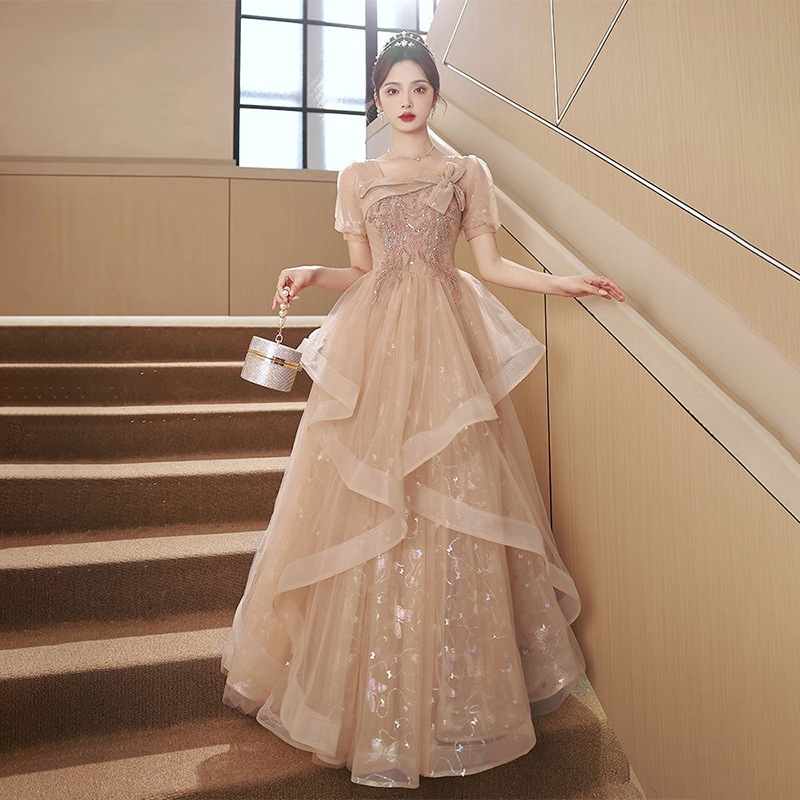 高級パーティードレス】イブニングドレス 2025 新作 宴会 上品な雰囲気 ハイエンド フレンチスタイル スクエアネック ワンピース 成人式 卒業式 誕生日 パーティードレス