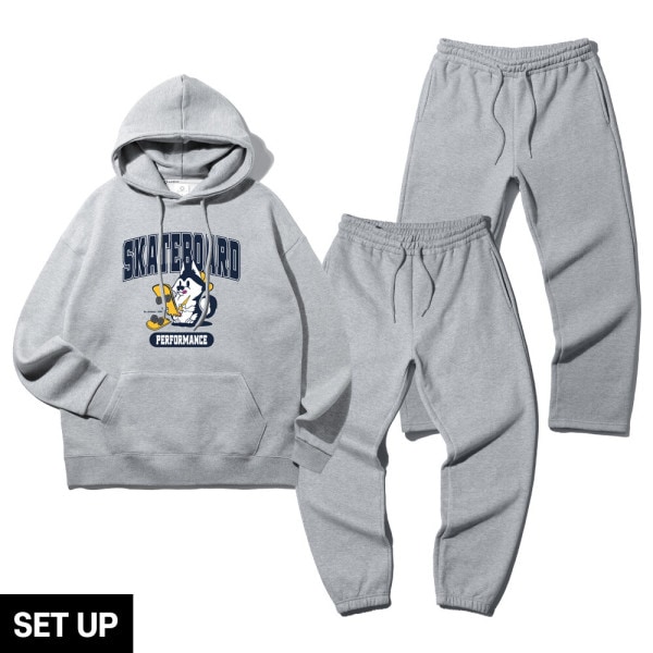 SETアルビンクロー ダブルコットン ハスキー オーバーフィット フードTシャツ ジョガー/トレーニングパンツ セットアップ