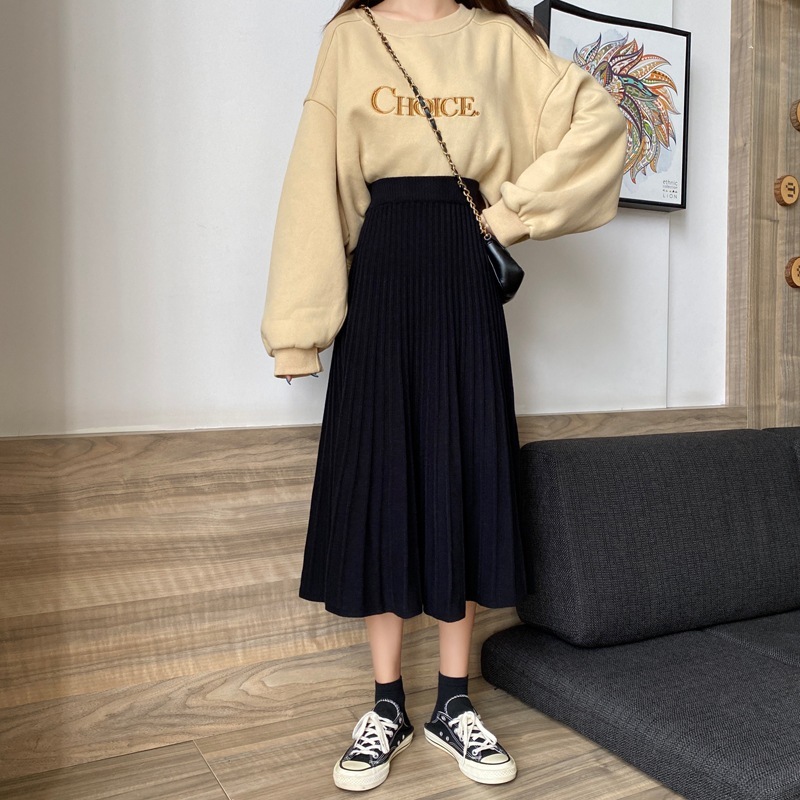 ミディアム丈スカート プリーツロングスカート ウエストゴムスカート カジュアルスカート スカート ロングスカート プリーツスカート 膝下 ロング ロング丈 7分丈 ミディアム丈 スリム 細身 Aライン