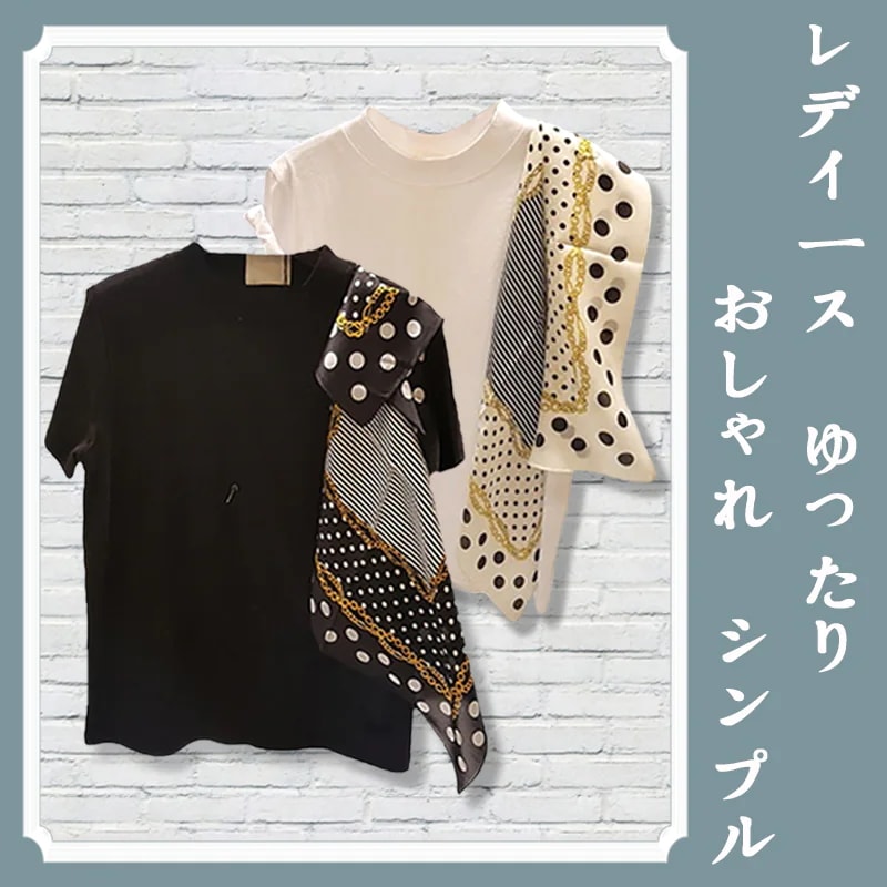 高レビュー多数超特価中全2色 半袖Ｔシャツ 切り替え ラウンドネック 丸首 体型カバー ドット柄 通勤 OL 女性美UP