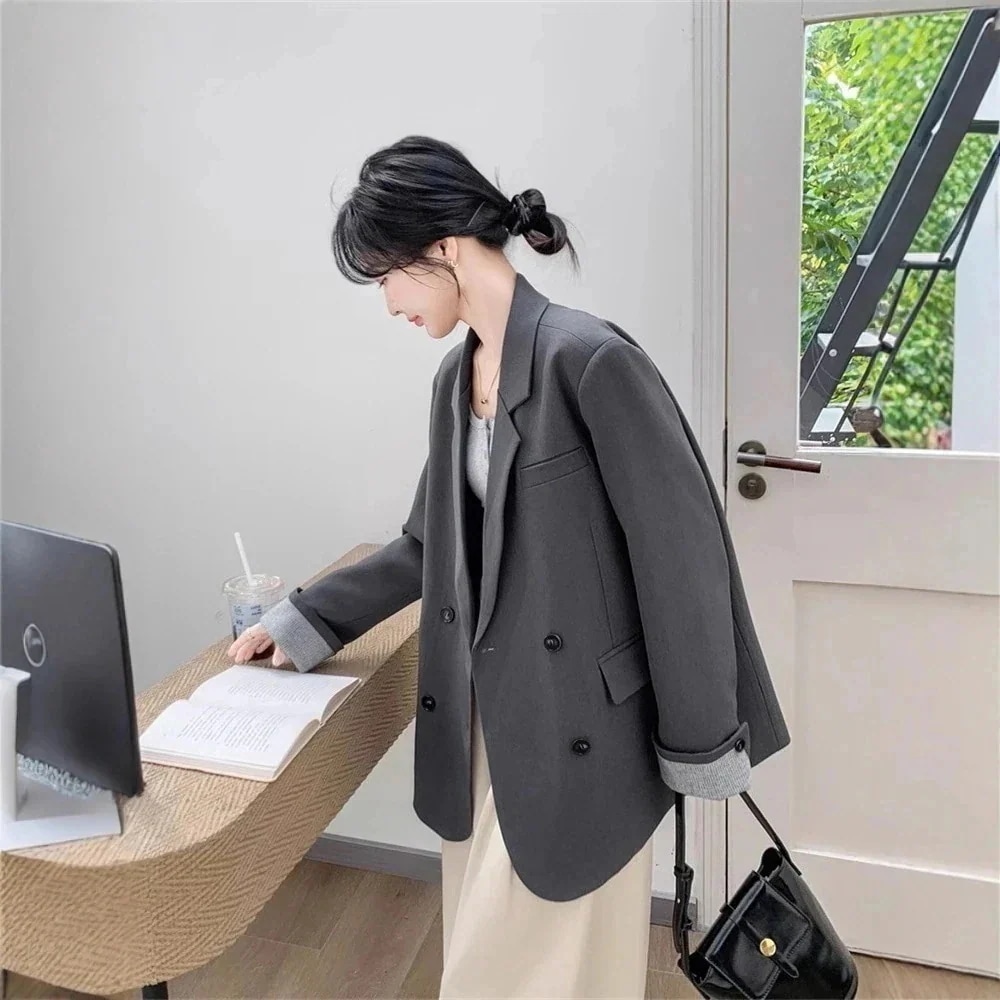 3日出荷 グレールーズスリムアウター新作 袖口デザインレトロ 秋 スーツ 春服 レディース