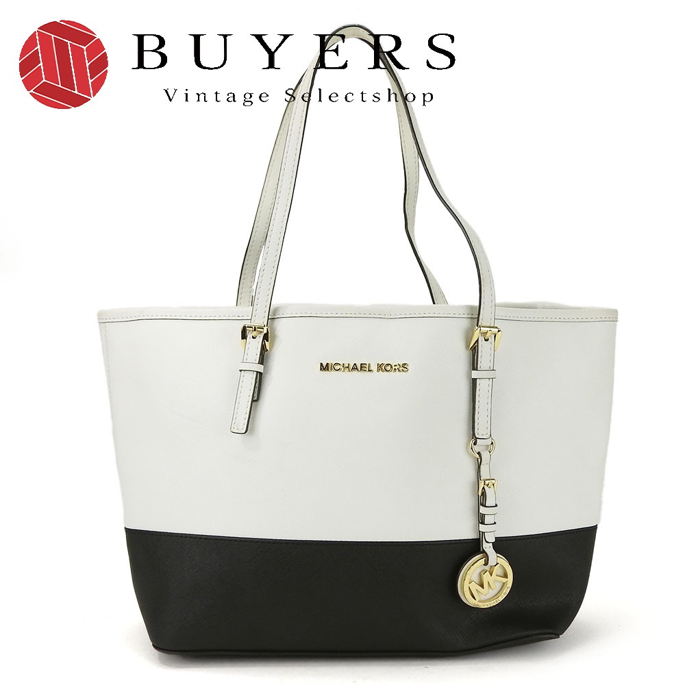 中古 トートバッグ 30H4GTVT1T レザー ホワイト ブラック ゴールド金具 バイカラー 肩掛け 通勤 レディース 女性