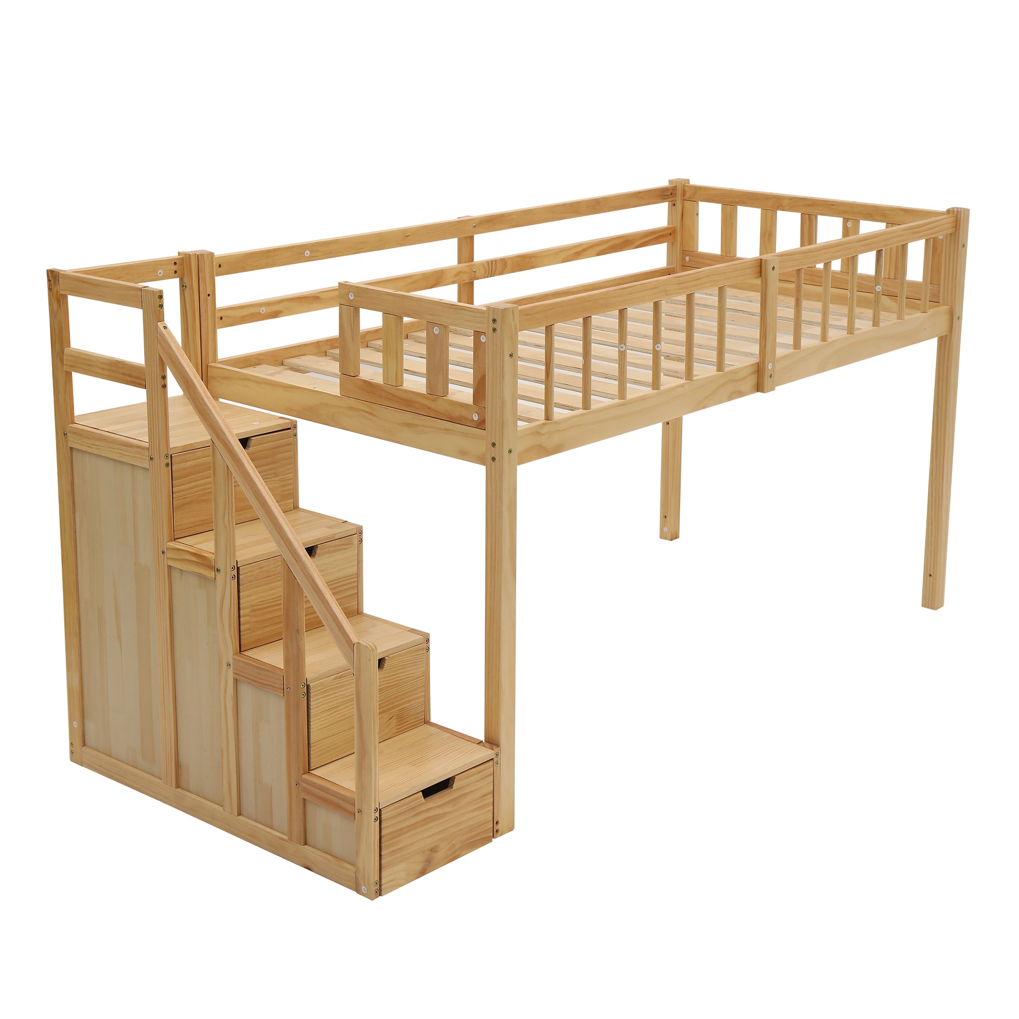 【国内発送】1804【新作】【ナチュラル】ロフトベッド 木製 ベッド ロフト システムベッド 子供ベッド シングル ロフトベッドロータイプ ウッド 階段 収納 北欧風 子供部屋 15,491円