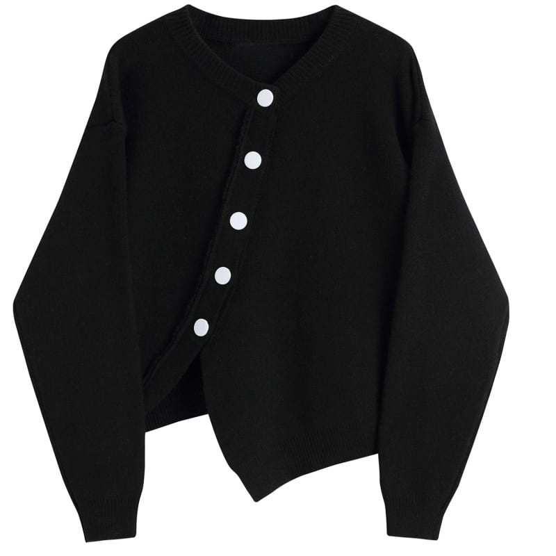 レディース カーディガン ニット セーター ボタン アシンメトリー デザイン性 シック シンプル