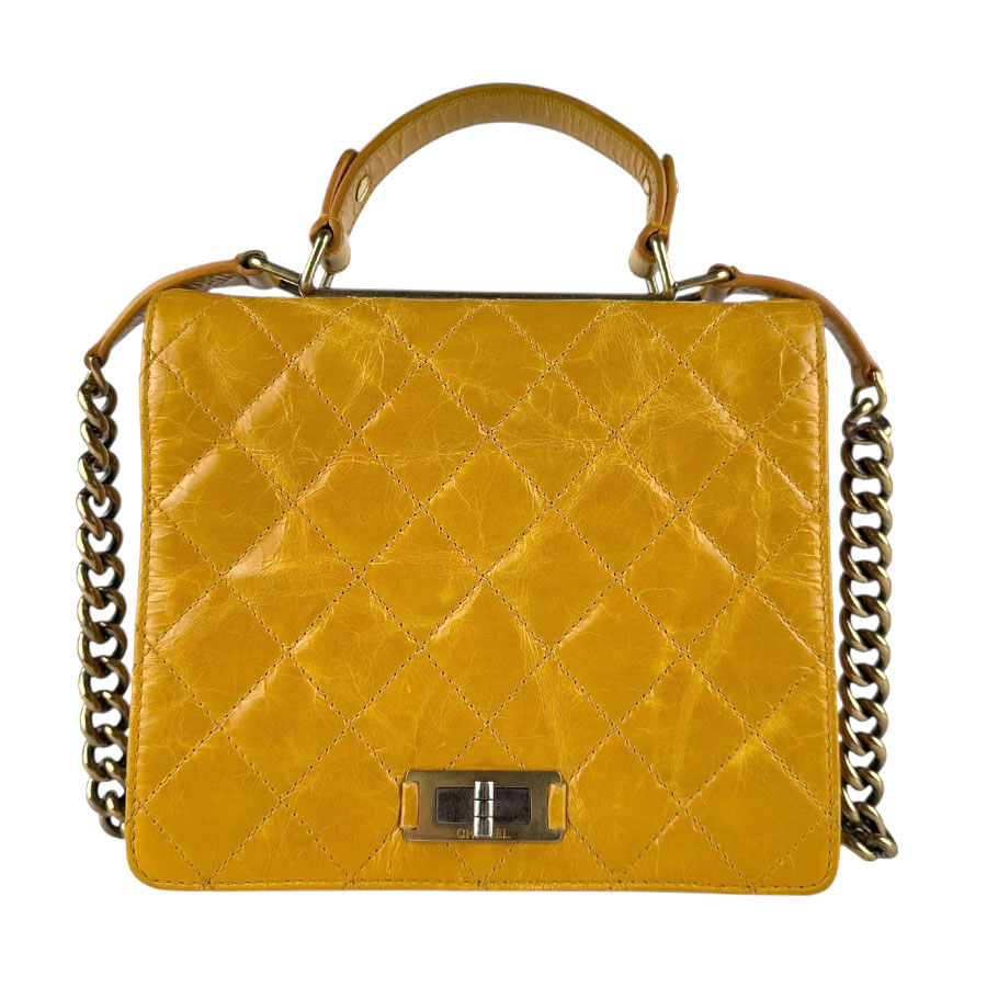 シャネル CHANEL ハンドバッグ ショルダーバッグ レザー イエロー ゴールド レディース z8161
