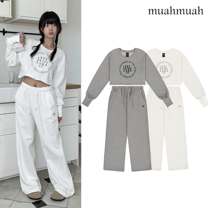 [SET] CROP MTM WIDE PANTS SET UP 2色 新商品 韓国人気 女性服 韓国ファッション 学生ファッション デイリールック