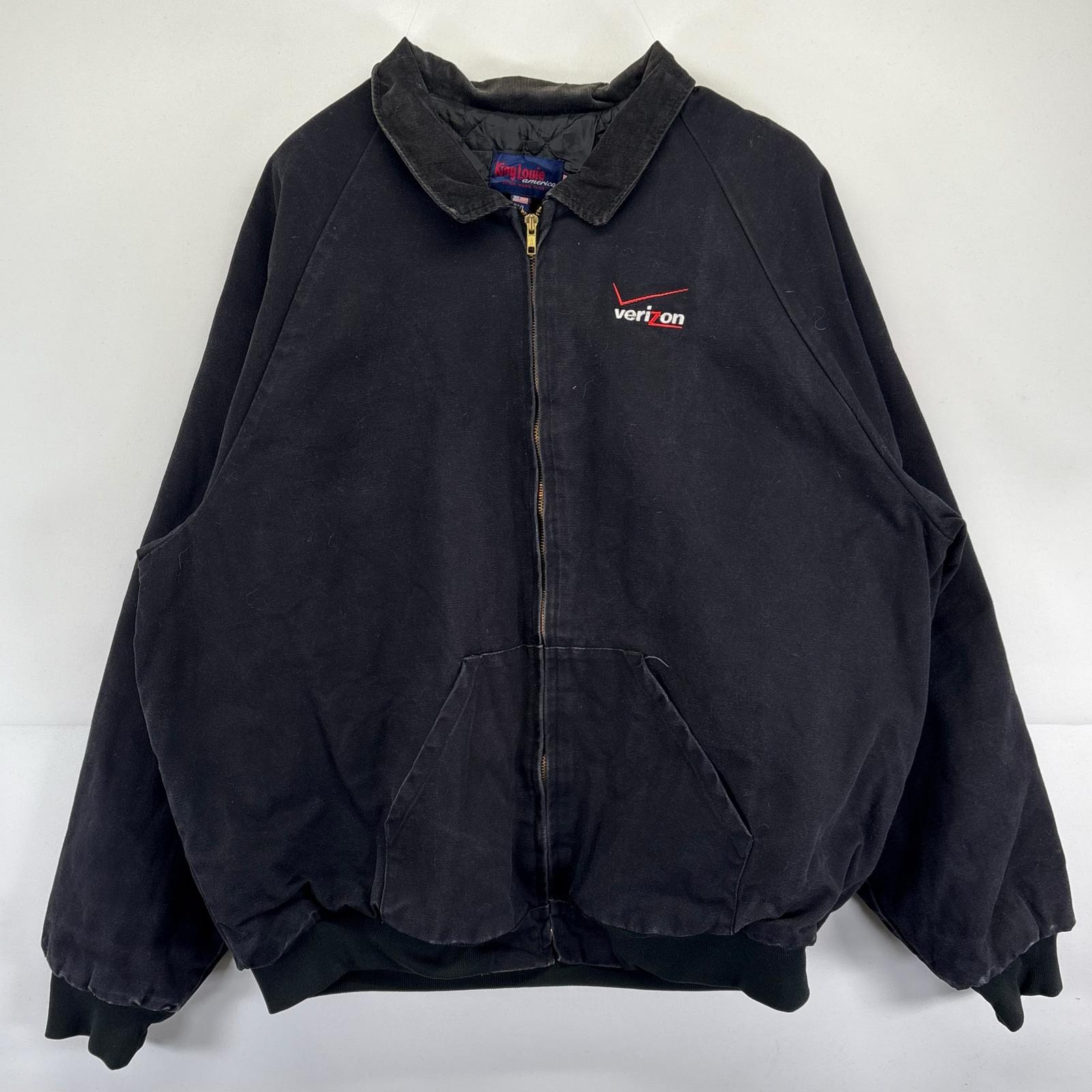 古着 king Louie USA製 ワークジャケット ダッグ地 ワッペン フルジップ 作業着 大きいサイズ 2XL ブラック メンズ