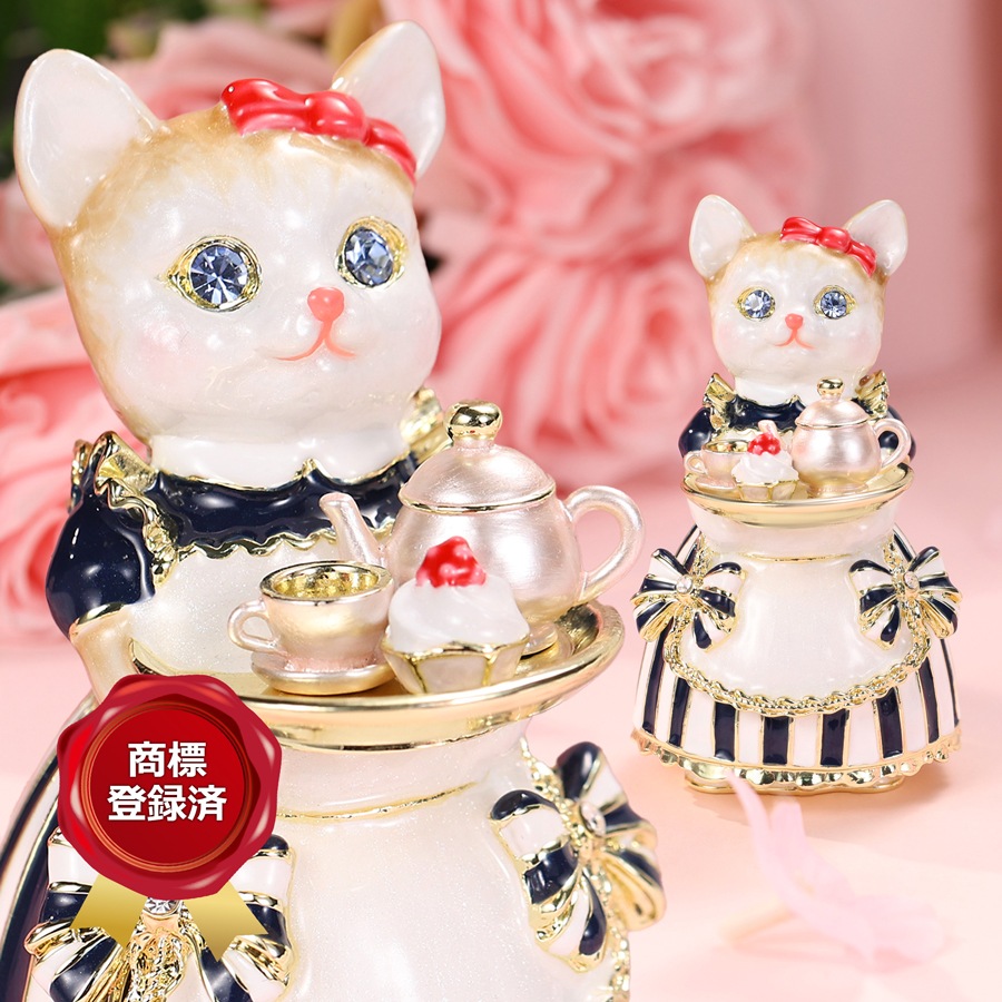【正規品】ルル・キャンディ（ティータイム）商標登録済 メイドさんスタイル 仔猫 ジュエリーボックス キラキラ クリスタル付き宝石箱 EX632-1