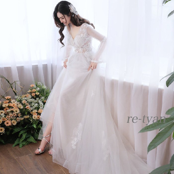 新作ドレス ウェディングドレス エンパイア ロングドレス 花嫁 衣装 演奏会 二次会パーティードレス