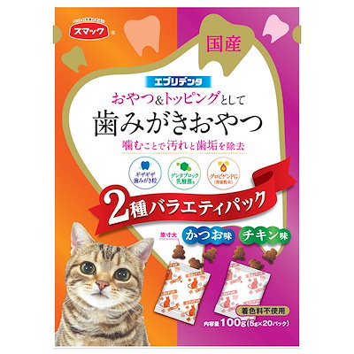 他サイト： エブリデンタシリーズ 猫用 2種のバラエティパック かつお味とチキン味 100g ペットの商品画像