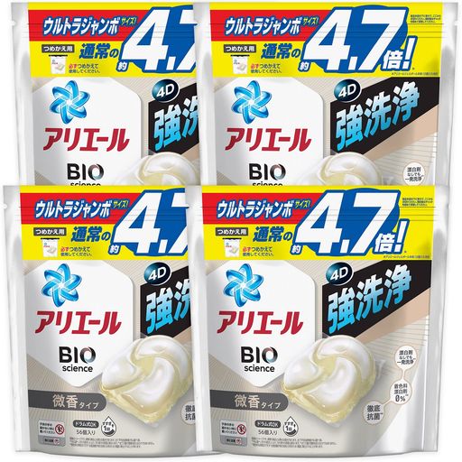 アリエール 【ケース販売】 ジェルボール4D 洗濯洗剤 微香 詰め替え 56個X4袋