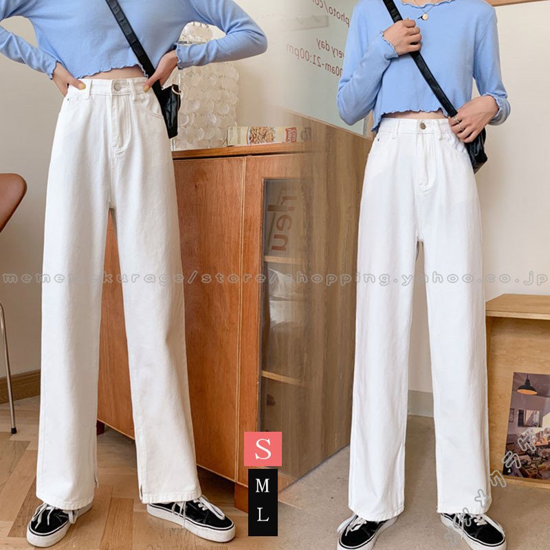 デニムパンツ ポケット付き ハイウエスト ストレートパンツ デニム レディース 白 ガウチョパンツ デニム ジーンズ 大注目 Vivalafocaccia Com