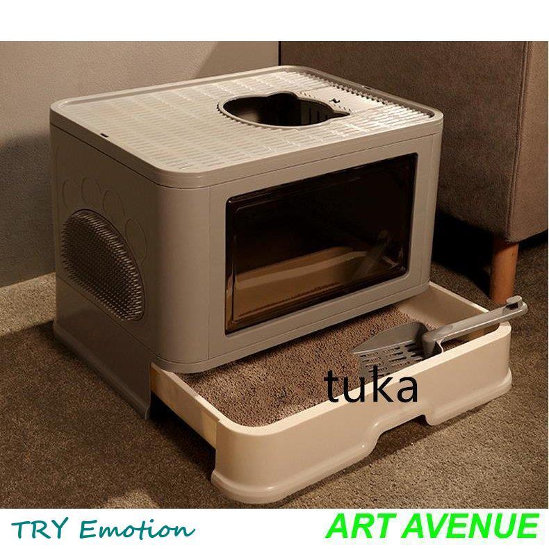 猫 トイレ 本体 猫用トイレ 方型 可愛い 大型 おしゃれ　たたみ収納 スコップ付き 砂落とし 清潔簡単 ドーム型 3カラー選べる